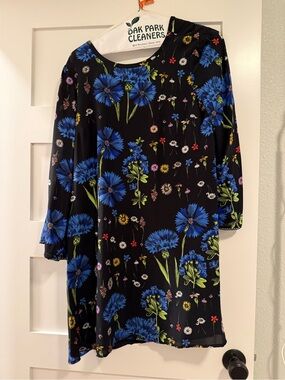Anthropologie Black Midi Dress with Blue Floral Print